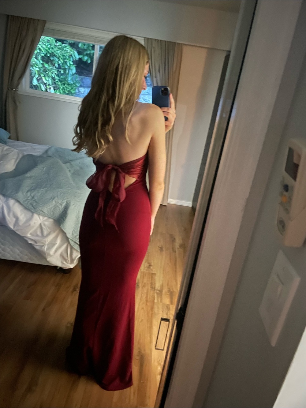 Lucy in the Sky Burgundy Backless Prom Gown